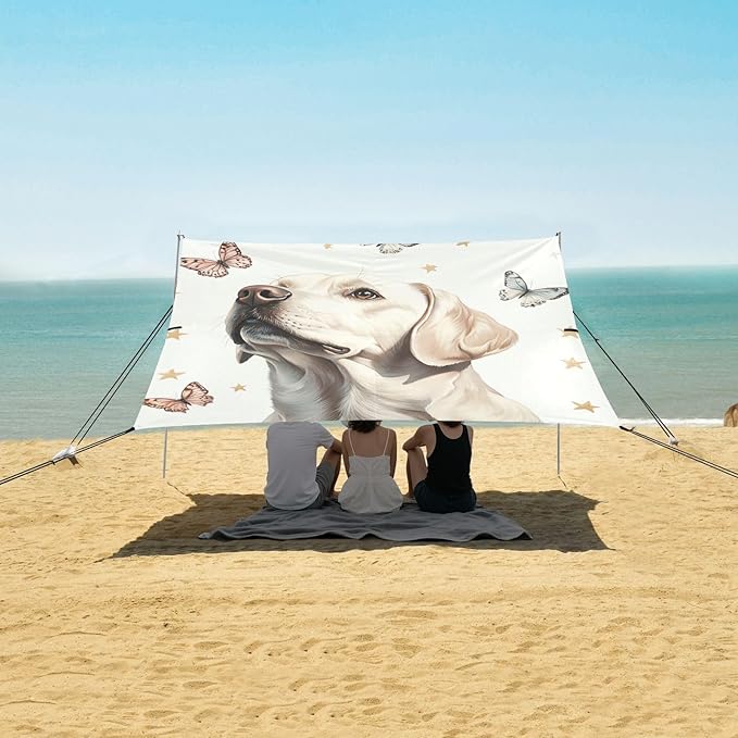 ALAZA Labrador with Butterflies Stars on White Beach Tent Sun Shelter Portable Canopy Sunshade for Outdoor Camping Picnics Backyard Fun 10x9 ft