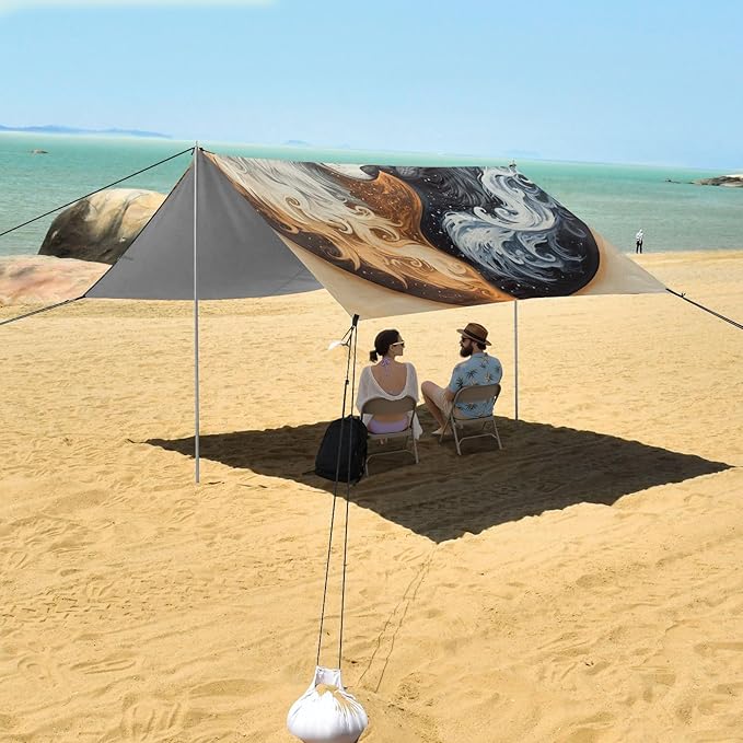 ALAZA Wolf Yin Yang Style Beach Tent Sun Shelter Portable Canopy Sunshade for Outdoor Camping Picnics Backyard Fun 10x9 ft