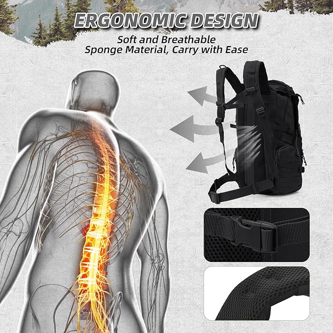 35L Military Tactical Backpack for Men Water Resistant Assault Pack for Women Black Molle Daypack 3 Day Bug Out Bag Rucksack for TrekkingCamping Survival EDC