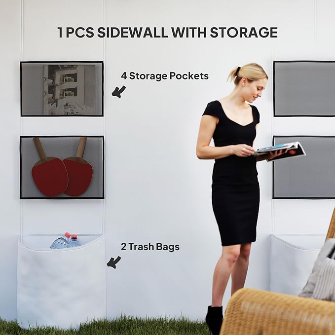 10'x10' Premium Quality Complete Height Adjustable Pop Up Canopy Tent with Sidewall Panels and Multiple Storage Pockets Pure White