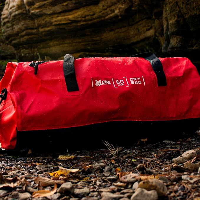 Fox Outdoor Products Super Heavy Weight Dry Bag – Waterproof PVC Roll-Top Duffel with Grip &amp Strap Design for Gear Storage 90 LITER RED