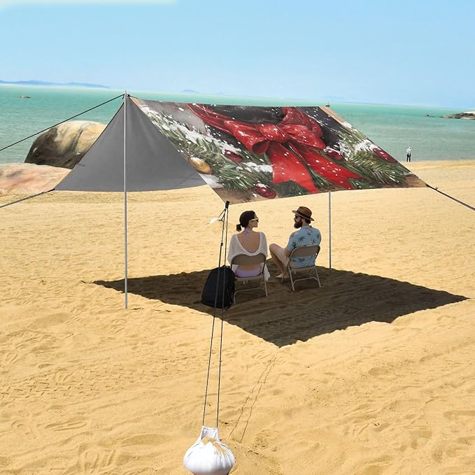 ALAZA Black French Bulldog Christmas Scene Snow Beach Tent Sun Shelter Portable Canopy Sunshade for Outdoor Camping Picnics Backyard Fun 10x9 ft