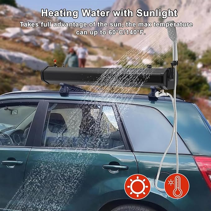 Pressurized Camping Shower with Solar Heating Portable Water Tank for Outdoor Activities Including Overlanding Surfing and Fishing