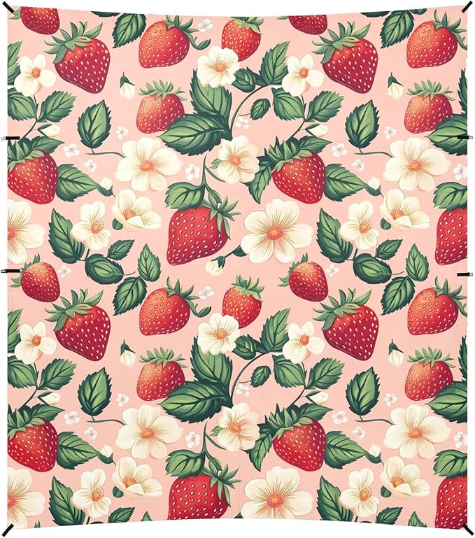 ALAZA Strawberry White Flower Pattern Beach Tent Sun Shelter Portable Canopy Sunshade for Outdoor Camping Picnics Backyard Fun 10x9 ft