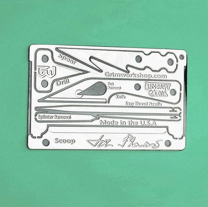 Grim Workshop - Joe Flowers Signature Survival Card - Wallet Multi Tool with an EDC Tool Kit Inside - Stainless Steel Made in the USA Credit Card Tool