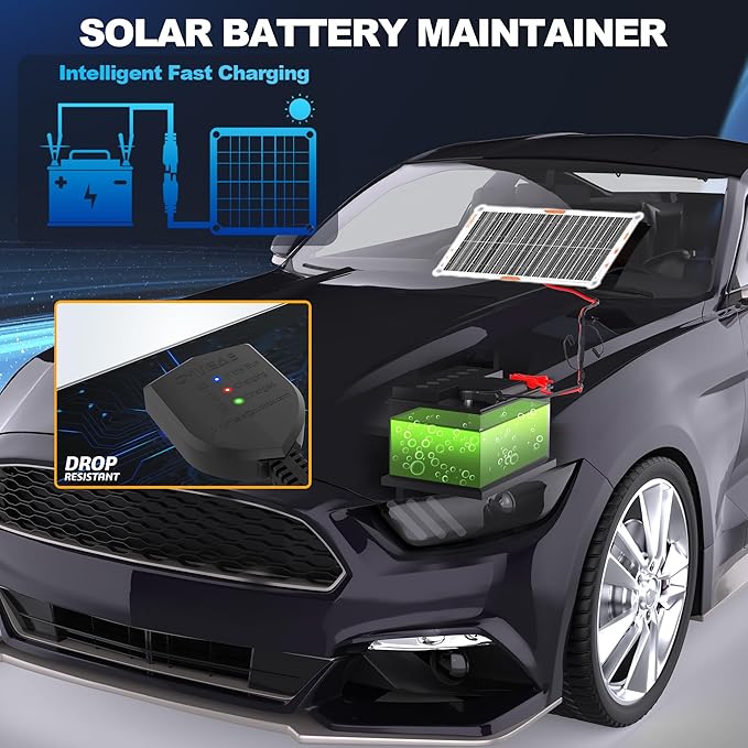 OYMSAE White 10W Solar Car Battery Charger Portable 12V Trickle Battery Charger &amp Maintainer Waterproof Solar Panel for Car Boat Automotive RV