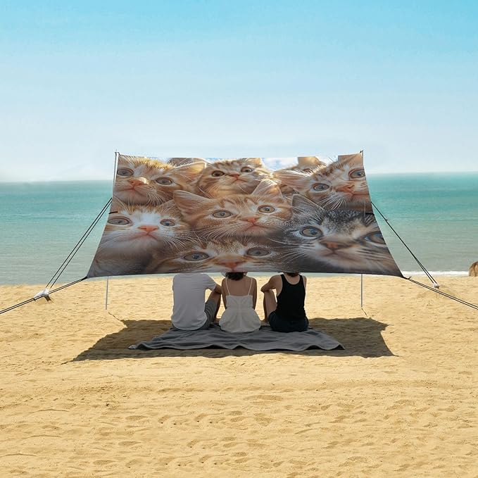 ALAZA Group of Cats Beach Tent Sun Shelter Portable Canopy Sunshade for Outdoor Camping Picnics Backyard Fun 10x9 ft