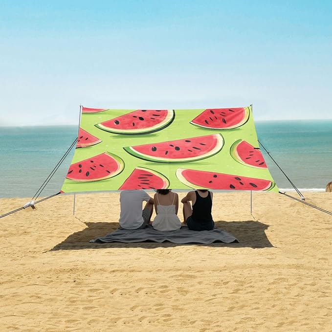 ALAZA Watermelon on Yellow Beach Tent Sun Shelter Portable Canopy Sunshade for Outdoor Camping Picnics Backyard Fun 10x9 ft