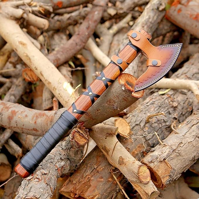 Viking Axe of Ragnar Lothbrok Hunting Axe with Rosewood Handle - Hand-Forged High Carbon Steel Sharp Blade Handmade Camping Axes Hatchet-Norse Ax Tomahawk Vikings Bearded Axes with Leather Sheath