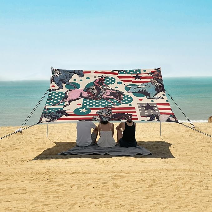 American Cowboys Beach Tent Sun Shelter Set UPF50+ UV Protection 10.5 x 9.19 FT Camping Shade Canopy with Sandbags Sand Anchors Carrying Bag and Others