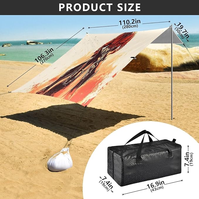 Western Cowboy Beach Tent Sun Shelter Set UPF50+ UV Protection 10.5 x 9.19 FT Camping Shade Canopy with Sandbags Sand Anchors Carrying Bag and Others