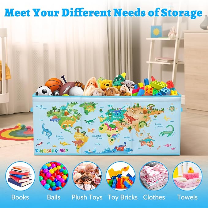 decalsweet Kids Toy Box Storage Chest Collapsible Storage Bin with Lids Handles for Boys Girls Toddler Large Kids Toy Organizer Box for Kidsroom Bedroom Playroom Nursery37.7x12.5x15.7