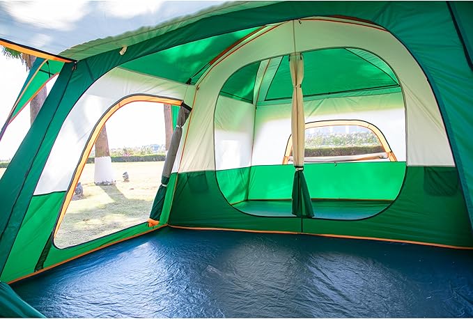 KTT Large Tent 6-8-10-12 PersonFamily Cabin Tents2 Rooms2 Doors and 4 Windows with MeshStraight WallWaterproofDouble LayerBig Tents for OutdoorPicnicCampingFamily Gathering