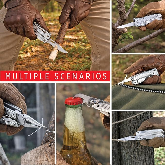 EDGE Multi-Tool Pliers 14-in-1 Stainless Steel Multitool with Knife Saw Scissors Wire Cutter &amp Screwdriver Bits Compact Folding Pocket Tool for Camping Survival Fishing &amp Car Emergency