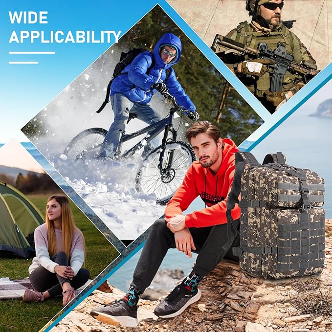 ShowyLive 3P Tactical Backpack Military Rucksack - 45L Large Hiking Backpack Waterproof Durable Camping Backpack for Men Women Travel Outdoor Sports Bug Out Bag (ACU)