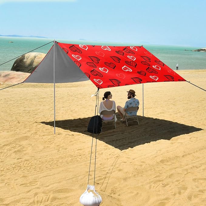 Beach Canopy with Windproof Ropes &amp Sandbags Beach Tent Sun Shade Sun Shelter for Camping Trips Fishing Backyard Fun or Picnics Heart