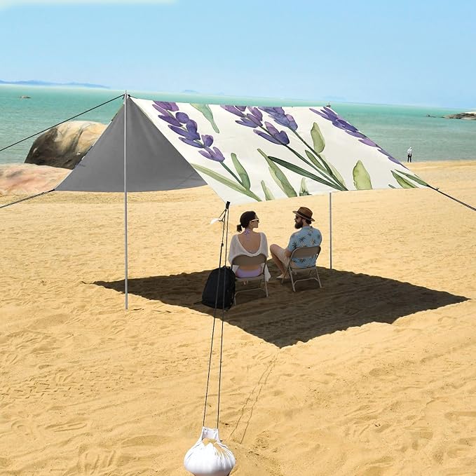 ALAZA Watercolor Lavender and Green Leave Beach Tent Sun Shelter Portable Canopy Sunshade for Outdoor Camping Picnics Backyard Fun 10x9 ft