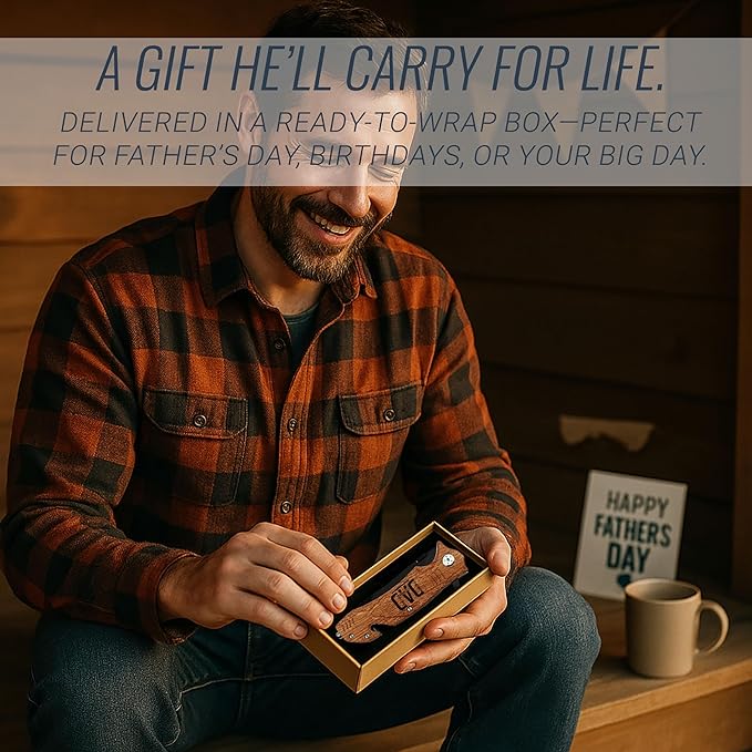 Craft &amp Clan Personalized Pocket Knife for Men with Clip | Laser Engraved Dad Design Folding Utility Knife Tactical Switchblade for Camping Hunting Rescue | Custom Birthday Gift for Daddy Husb