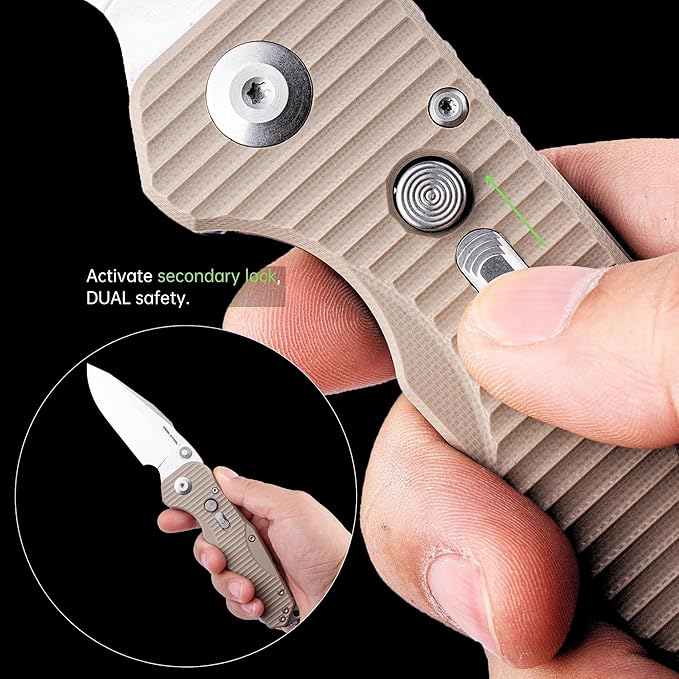 REALSTEEL Evolution Ironclad Folding Pocket Knife3.8Droppoint D2 BladeButton Frame LockG10 HandleThumb StudSafety Switch6.5ozEDC Tactical Indoor OutdoorCampingHikingDaily UseGift for Men W