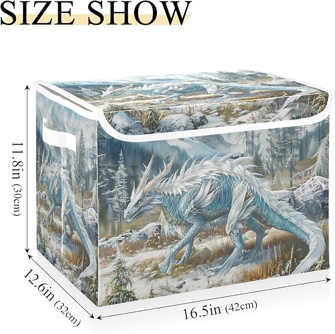 ALAZA Storage Bins Organizer Box Baskets Lidded Clothes for Shelves Closet Snowy Dragon Collapsible Stackable Storage Cubes Handles