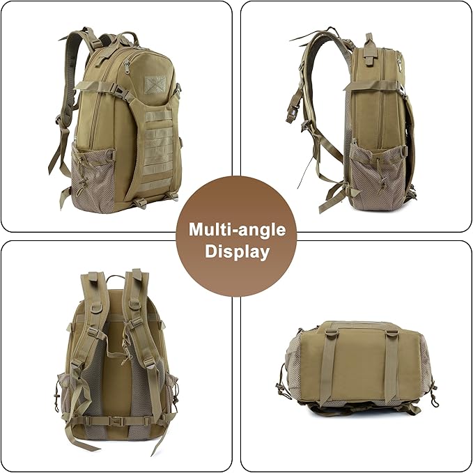 Men's Lightweight Oxford Cloth Backpack Tactical Rucksack Large Capacity Travel Daypack for Outdoor Hiking Camping (Black)