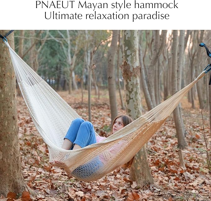 PNAEUT Family Mayan Rope Hammocks for Outside (Nature XX-Large)