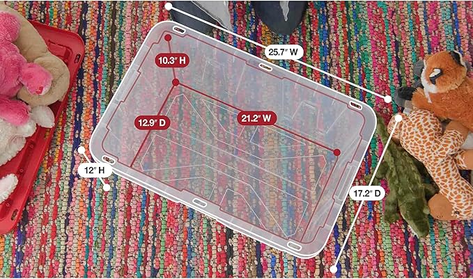 15-Gallon Clear Heavy Duty Plastic Storage Bin with Secure Red Snap Lid Large Durable Storage Container Tote for Home Organization