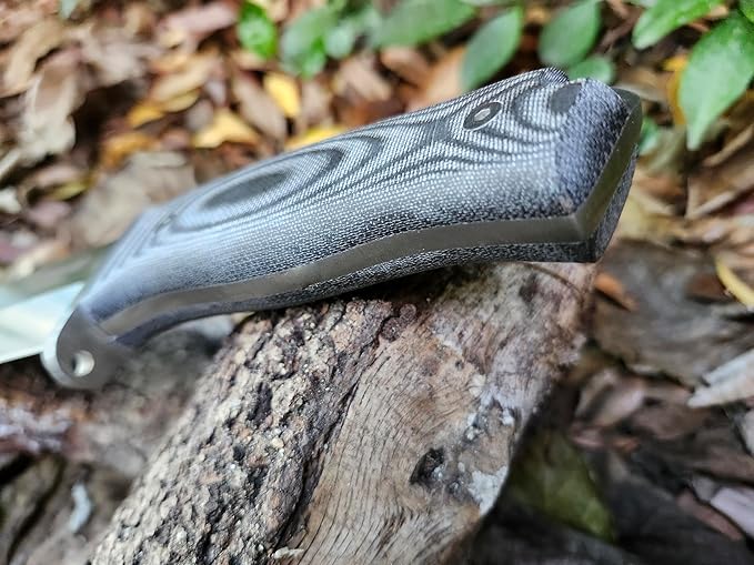 J&ampV URSUS – Survival Knife for Camping Bushcraft Field Hunting Fishing Blade 14.5 cm Stainless Steel MOVA 1.4116 Leather Sheath Made in Spain BLACK MICARTA