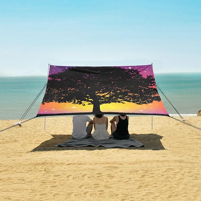 Beach Canopy with Windproof Ropes &amp Sandbags Beach Tent Sun Shade Sun Shelter for Camping Trips Fishing Backyard Fun or Picnics Tree