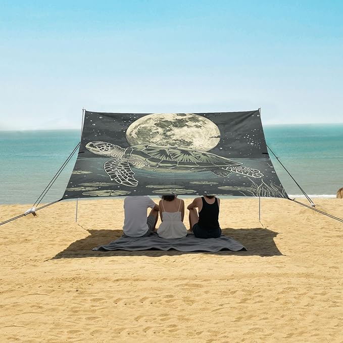ALAZA Turtle Moon Water Beach Tent Sun Shelter Portable Canopy Sunshade for Outdoor Camping Picnics Backyard Fun 10x9 ft