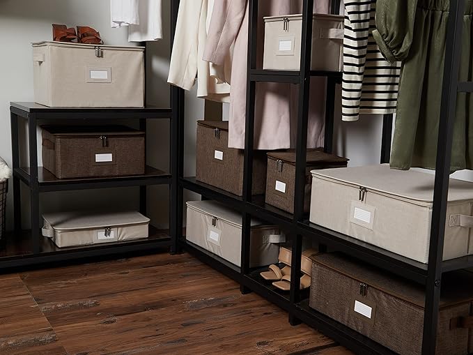 Covermates Keepsakes Zip-Top Storage Box Set 3 Pack Heavy Duty Polyester Organizer Bins Stackable Design ID Window Reinforced Handles Closet Home Storage Beige Heather