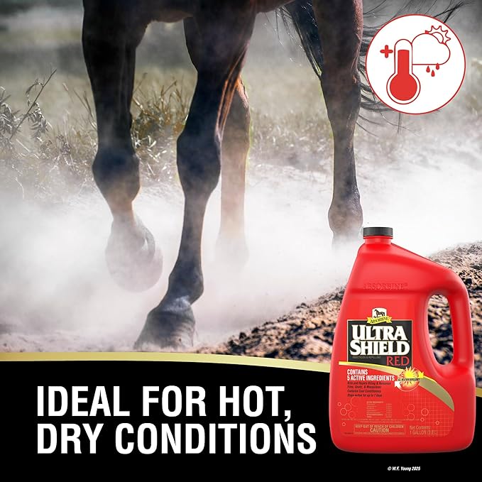 Absorbine UltraShield Red Fly Spray Insecticide and Repellent for Horses &amp Livestock Stays Active Up to 7 Days 128oz Gallon Refill
