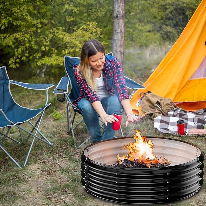 48 Inch Large Outdoor Fire Pit RingHeavy Duty High Heat Resistant Wood Burning Firepit for Outside12 TallGalvanized Steel Outdoor Fireplace &amp Fire Pits Bowl for Backyard Bonfire PatioCamping
