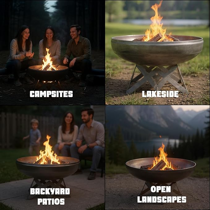Ohio Flame - 30 Liberty Fire Pit with Angular Base (Made in USA) - Natural Steel Finish