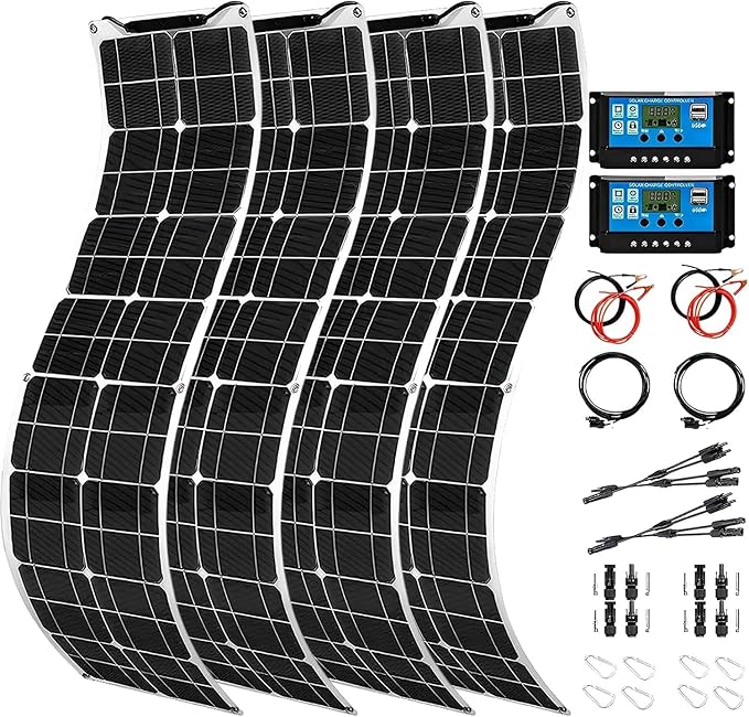 800 Watt Solar Panel Kit 4 × 200 Watt Flexible Solar Power Panel Photovoltaic Module with 40A Solar Charge Controller Monocrystalline Solar Panel for Camping Off Grid Battery Charging Boat