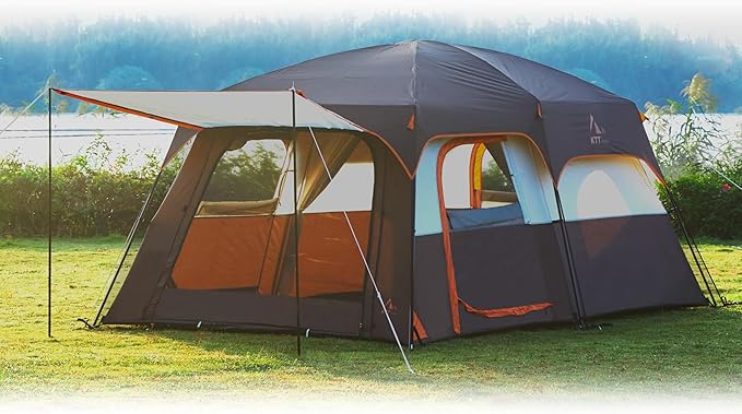 KTT Large Tent 6-8-10-12 PersonFamily Cabin Tents2 Rooms2 Doors and 4 Windows with MeshStraight WallWaterproofDouble LayerBig Tents for OutdoorPicnicCampingFamily Gathering