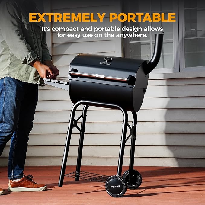 MASTER COOK Barrel Charcoal Grills with Foldable Side Tables Outdoor Smoke Barbecue bbq grill for Camping Patio Backyard Party Picnic Garden Black