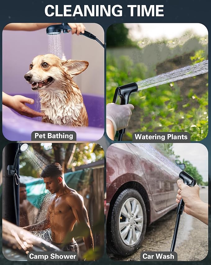 Beviliu Portable Shower for Camping 6000mAh Rechargeable Camping Shower with Digital Power &amp Temperature Display Portable Shower for Camping Beach Outdoor Travelling Hiking Pet Cleaning