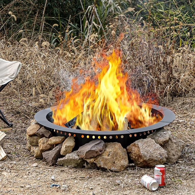 42 inch Outdoor Fire Pit Liner Round Heavy Duty Fire Pits Rim Insert Firepit for Outside DIY Campfire Fireplace