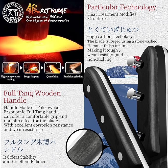 XYJ Authentic Since 1986Outstanding Ancient Forging6.7 Inch Full TangSerbian Chefs knifeChef Meat CleaverKitchen KnivesSet with Leather SheathTake CarryingButcher