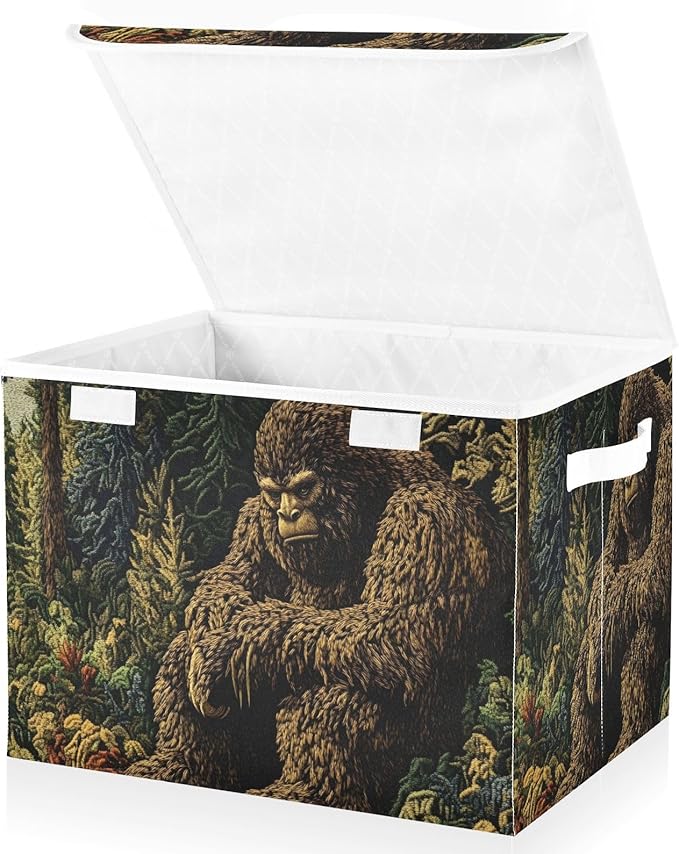 Storage Cube with Lid Jungle Sasquatch Print 16.5×12.6×11.8 IN Collapsible Large Capacity Foldable Storage Basket Bin Organizer