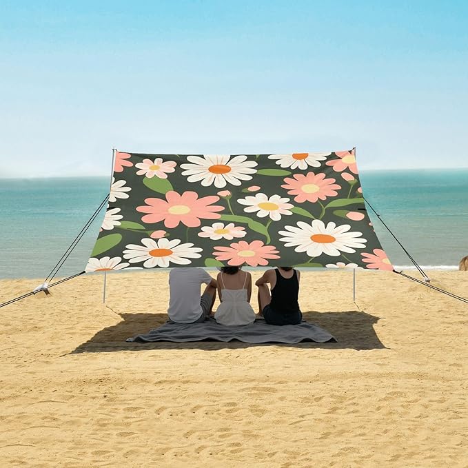 ALAZA Daisy Flower Vintage Floral Beach Tent Sun Shelter Portable Canopy Sunshade for Outdoor Camping Picnics Backyard Fun 10x9 ft