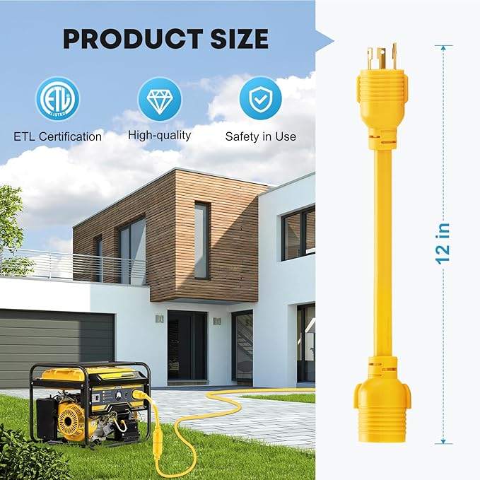 Kohree NEMA L5-30P to L14-30R Adapter Cord 3 Prong to 4 Prong Generator Adapter STW 10 AWG 12 30 Amp L5-30P Male Generator to L14-30R Transfer Switch Female Adapter