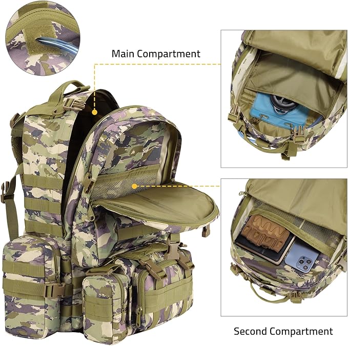 CVLIFE Tactical Backpack Military Army Rucksack 60L Large Assault Pack Detachable Molle Bag Auriclash