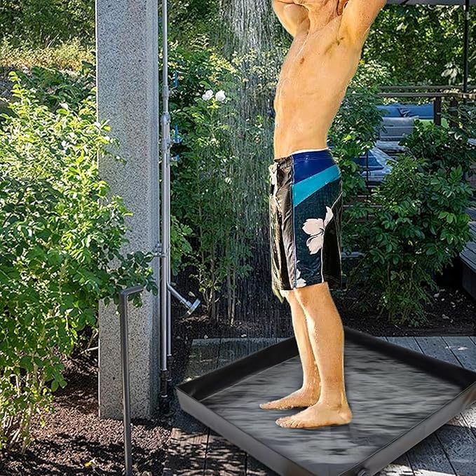 Camping Shower Mat 41x41'' Collapsible Shower Base with Wrapped Edges Rapid Drainage Waterproof Pan with Heavy Duty Bottom for Outdoor Camping.