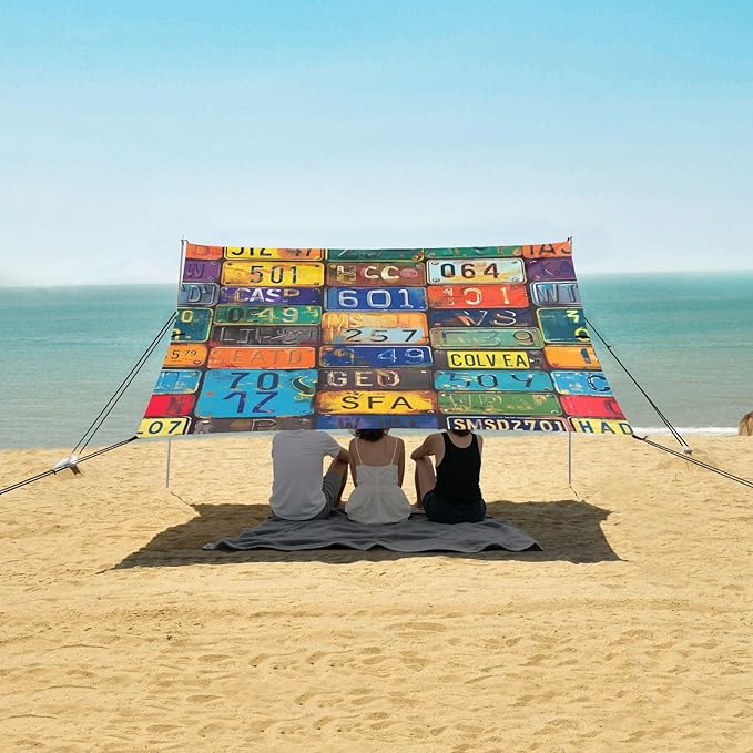 ALAZA Colorful License Plates Beach Tent Sun Shelter Portable Canopy Sunshade for Outdoor Camping Picnics Backyard Fun 10x9 ft