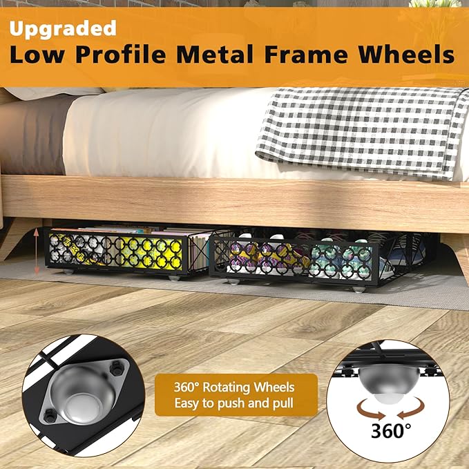 NADAMOO Large Under Bed Storage with Wheels Low Profile Rolling Under Bed Storage ContainersFoldable Metal Under the Bed Organizer Bins for Bedroom1 Pack