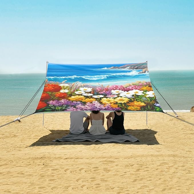 Beach Canopy with Windproof Ropes &amp Sandbags Beach Tent Sun Shade Sun Shelter for Camping Trips Fishing Backyard Fun or Picnics Landscape