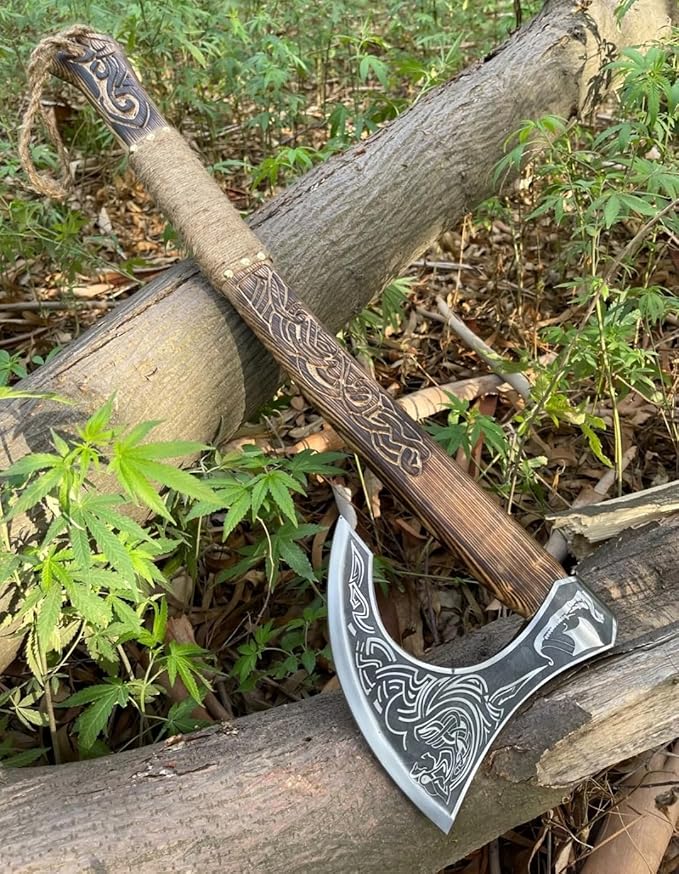 Empire Handmade High Carbon Steel Viking Axe - Valhalla Axe with Sheath - Hunting Axe - Camping Axe - Outdoor Tools - Bearded Axe - Axe Shop Online by Empire Industry