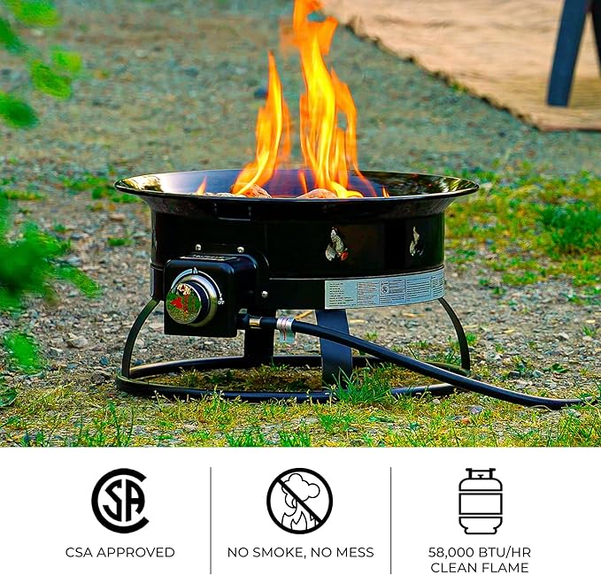 Outland Living Portable Propane Fire Pit 19-inch 58000 BTU Smokeless Gas Firebowl | Perfect for Camping Patio Backyard Tailgating Deck RV| Black 823 Standard